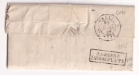 GRIFFE ADRESSE INCOMPLET DE PARIS 1850 DEPART ST BRIEUC COTES DU NORD