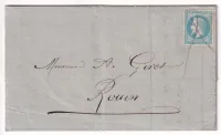 COMMUNE DE PARIS N°29 ANNULATION PLUME RAMBOUILLET SEINE ET OISE 27 AVRIL 1871 RETRAIT DE LA POSTE PRUSSIENNE POUR ROUEN SEINE INFERIEURE