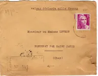 GANDON 15FR N° 727 SEUL LETTRE CHARGE 1000FR PARIS 1946
