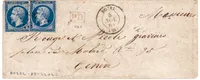 FRANCE N° 22X2 PC 42054 TYPE 15 BOZEL 5 NOV 1861 LETTRE POUR GENEVE RARE