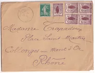 N°148 BLOC DE 4 + UN 148 MEXIMIEUX AIN 1916 POUR COLLONGES AU MONT D'OR RHONE