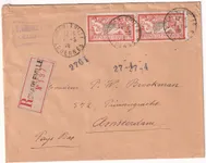 N°145 X2 CHARLEVILLE ARDENNES 1926 RECOMMANDE 3EME ECHELON POUR AMSTERDAM PAYS BAS