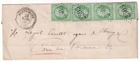 N°20 BANDE DE 4 PC 2505 MONTPINON CALVADOS CAD TYPE 22 POUR PARIS LETTRE