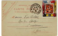ENTIER 10C SEMEUSE CARTE POSTALE DECOUPE PORTE TIMBRE FRANCE BELGIQUE VERSAILLES RP 21.4.1915 POUR SUISSE