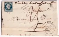 N°10 CURSIVE 8 LARROQUE D'OLMES ARIEGE + CAD TYPE 13 MIREPOIX TAXE 25C MANUSCRIT BOITE RURALE B LA PEYRAT POUR PAMIERS