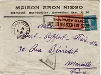 MERSON 1FR+25C SEMEUSE LETTRE ARMEES ALLIEES EN ORIENT POSTE AERIENNE + TRESOR POSTES 1919 506