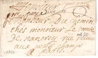 CALVADOS LETTRE  FALAISE 1720 + PORT PAYE MANUSCRITE POUR PARIS COTE 600€
