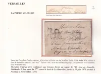 LETTRE DE VERSAILLES 16 AOUT 1871 D'UN DETENU A LA PRISON MILITAIRE RUE DE NOAILLES POUR PASSY EURE  DETENU CHARLES CHEVALIER CONDAMNE AUX TRAVAUX FORCES COMMUNE DE PARIS