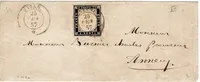 SARDE 20C 4 BELLES MARGES LETTRE EVIAN 25 FEVR 1857 POUR ANNECY HAUTE SAVOIE