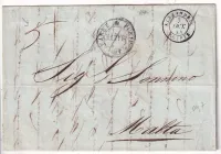 LETTRE PURIFIEE AU LAZARETH DE MALTE MALTA DEPART ALEXANDRIE EGYPTE EGYPT BUREAU FRANCAIS 1844 ENTAILLES PURIFICATION