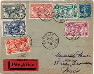 SEMEUSE 25C + 6 VIGNETTES ROUEN AVIATION 23.9.1923 POUR PARIS