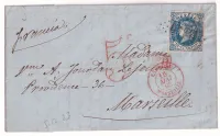 TIMBRE ESPAGNE GC 2240 MARSEILLE ENTREE ROUGE ESPAGNE MARSEILLE TEXTE VALENCE VALENCIA TAXE 5C ROUGE