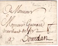 SEINE INFERIEURE MARQUE ROUEN A SEC 1726 LETTRE POUR DOURDANCOTE 340€