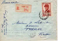 PETAIN 5FR SURTAXE  N° 580 SEUL LETTRE REC PARIS 118 1.10.1943 AU TARIF 2EME