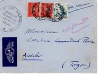 PETAIN 5FR+1FRX2 LETTRE AVION NICE 1942 POUR TOGO + ARMISTICE DETACHEMENT LIAISION