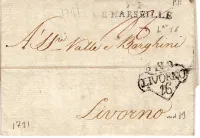 BOUCHES DU RHONE MARQUE PP DE MARSEILLE 1791 LETTRE POUR LIVORNO