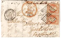 N° 16 PAIRE PC 3537 TYPE VERSAILLES 31 OCT 1854 LETTRE POUR ANGLETERRE ENGLAND