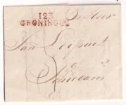 MARQUE CONQUIS 123 GRONINGUE PAYS BAS EN ROUGE POUR SCHIEDAM 1811 NEDERLAND