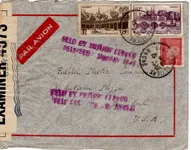 BEAUNE 5FR+ N°500+514 LETTRE AVION LYON 1942 POUR USA + CENSURE BLOQUE BRITISH CENSOR JANVIER 1946 RARE