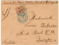 MOUCHON 15C ORANGE F.M. LETTRE CACHET BLEU FORT DE FRANCE MARTINIQUE 1902