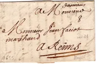 SOMME D'AMIENS MANUSCRIT 1699 LETTRE POUR REIMS COTE 700€