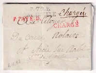 MARQUE DOUBLE CHARGEMENT P72P ANGERVILLE SEINE ET OISE + PARIS P PAYE D CHARGE ROUGE POUR ARCIS SUR AUBE 1792 LETTRE