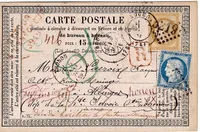CERES 25C+15C CARTE PRECURSEUR REC ROUEN 1876 POUR ALLINGES HAUTE SAVOIE RETOUR 3949