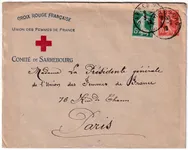 N°137 138 CAD SARREBOURG 1919 ENVELOPPE ENTETE COMITE DE LA CROIX ROUGE SARREBOURG MOSELLE