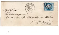 N° 60 VARIETE  DOUBLE FILET GC VERSAILLES 2 MARS 1874 LETTRE RARE