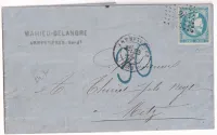 N°46B PC DU GC 163 ARMENTIERES NORD TAXE TAMPON ALLEMANDE 30 EN BLEU POUR METZ MOSELLE