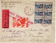 ORPHELINS 25C BLOC DE 6 LETTRE AVION EXPO PHIL DIJON 1928 + VIGNETTE + SIGNATURE PILOTE