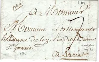 MARQUE MANUSCRIT BLERE 1791 LETTRE POUR PARIS VERSO CHIFFRE ROUGE 10