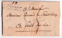 DOUBLE CURSIVE 13 VIMONT CROISSANVILLE CALVADOS 1827 INDICE 21 POUR CREIL OISE AU DOS BANLIEUE