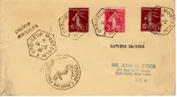 SEMEUSE 15CX2+5C ROSE LETTRE CACHET HEX PERLE CROISEUR MONTCALM 14.2.38 + GRIFFE POUR USA