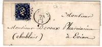 SARDE N°2 GRAND BDF GRILE ROMBI LETTRE CHAMBERY 18 FEV 1853 POUR EVIAN RARE