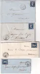 N°14 LOT DE 4 LETTRE AVEC BLEU SUR NOIR ISERE ET PARIS DONT UN PETIT BORD DE FEUILLE