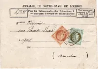 N°50+51 BANDE COMPLETE ENTETE ANNALES DE NOTRE DAME LOURDES 1875 POUR APT