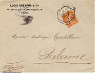 SEMEUSE 30C N° 141 PERFORE L.F. LOUIS DREYFUS SEUL LEVEE EXCEPTIONNELLE 1913 POUR ITALIE