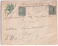 N°130 X2 SUR ENVELOPPE ILLUSTREE PNEUMATIQUE PARIS GRAND HOTEL + TAXE 0.20 MENTION A PERCEVOIR 1904