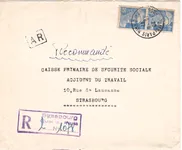 GANDON 4FR50 PAIRE LETTRE REC FRANCHISE REC PROVISOIRE STRASBOURG QUAI DE PARIS 19.6.1947