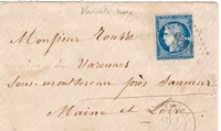 N° 60 VARIETE RARE  GROSSE TACHE BLANCHE PETITE LETTRE GC CHEMILLE MAINE ET LOIRE 1 JUIN SANS DATEUR