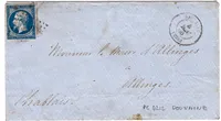 N° 14 BELLES MARGES MAIS TACHE PC 4212 TYPE 15 DOUVAINE 4 DEC 1860 POUR ALLINGES HAUTE SAVOIE B/TB