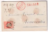 N°16 PC 2221 NANTES CAD TYPE 15 EN ROUGE LETTRE CHARGE POUR ROMORANTIN LOIR ET CHER