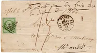 N° 12 LOSANGE FS1 LETTRE FS1 PARIS FS1 11 AOUT 1862 POUR MONTROUGE PARIS TAXE 15 RECETTES REUNIES