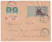 TIMBRE DE GUERRE N°9 BATZ SUR MER POCHE DE ST NAZAIRE 1 MAI 1945 RECOMMANDE POUR LA BAULE LOIRE INFERIEURE