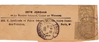 ENTIER 1C BLANC BANDE TSC COTE JORDAAN + 1C PARIS 16.3.1907
