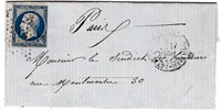 N° 14 ETOILE MUETTE PARIS POUR PARIS 1859 LETTRE DOUBLE PORT LOCAL