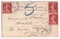 N°134 SEMEUSE AVEC SOL X3 PARIS DES ST PERES 1906 PNEUMATIQUE POUR PARIS