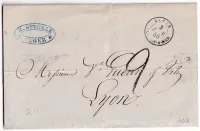 POSTE MARITIME CAD ALGER TOULON SUR MER 1850 POUR LYON ALGERIE VAR INDICE 21