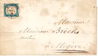 SARDE 20C BLEU LAITEUX ST JEOIRE BELLES MARGES 15 SEPT 1856 LETTRE POUR MEGEVE HAUTE SAVOIE